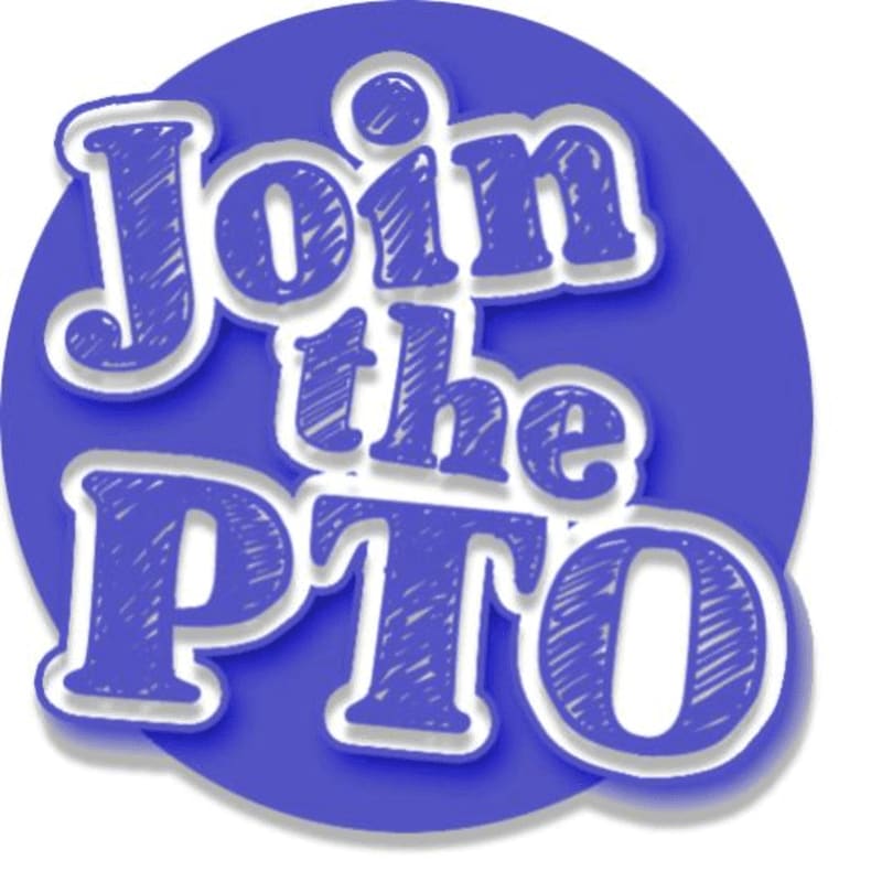 Blue text with a sketchy texture reading "Join the PTO" is set against a solid blue circular background.