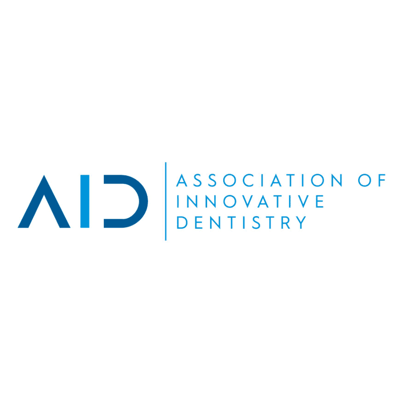 A blue abstract logo with the letters "AID" is on the left, and the text "ASSOCIATION OF INNOVATIVE DENTISTRY" is on the right, all against a white background.