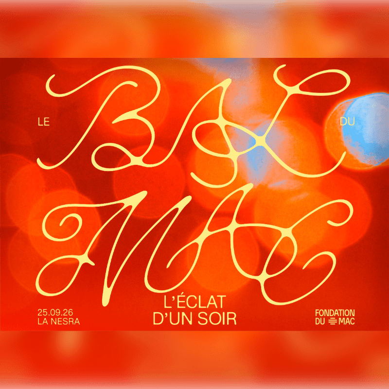Yellow script text overlays a blurred background of red and orange bokeh lights, with smaller text at the bottom indicating event details.