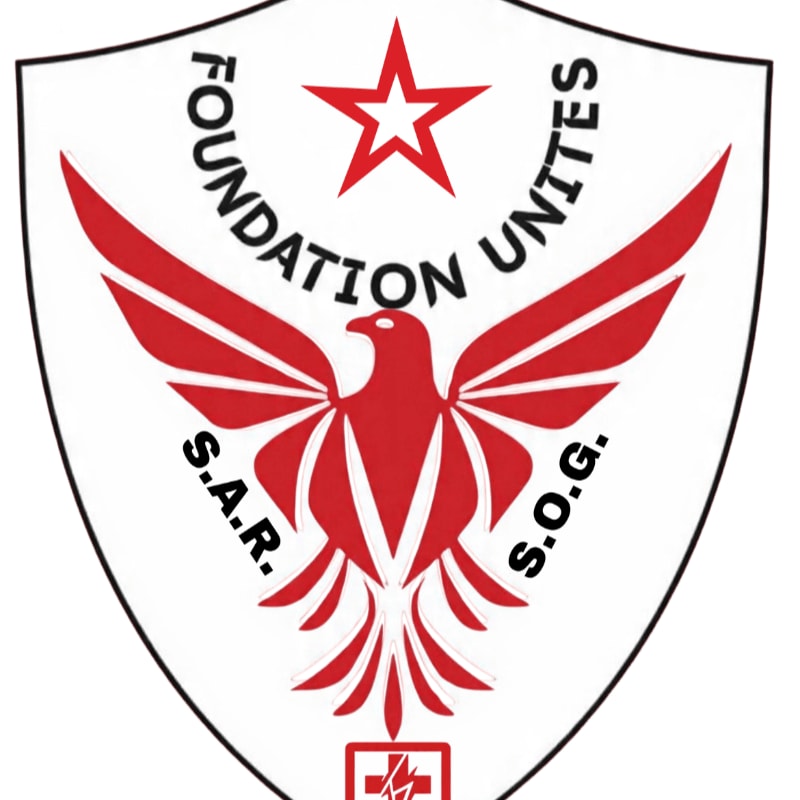 A red eagle with outstretched wings and a star above it is centered on a white shield with text around it, set against a plain white background.