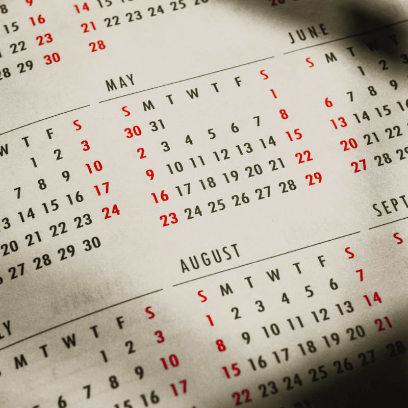 a close up of a calendar on a table