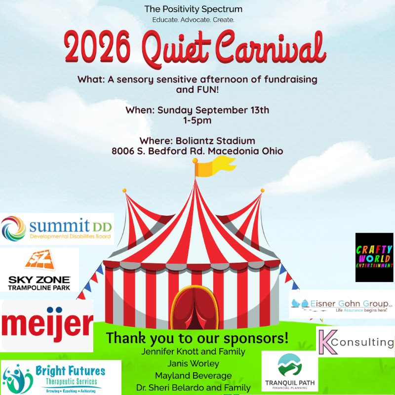A colorful circus tent with sponsor logos in the foreground is set against a light blue sky with event details for the "2026 Quiet Carnival" in the background.