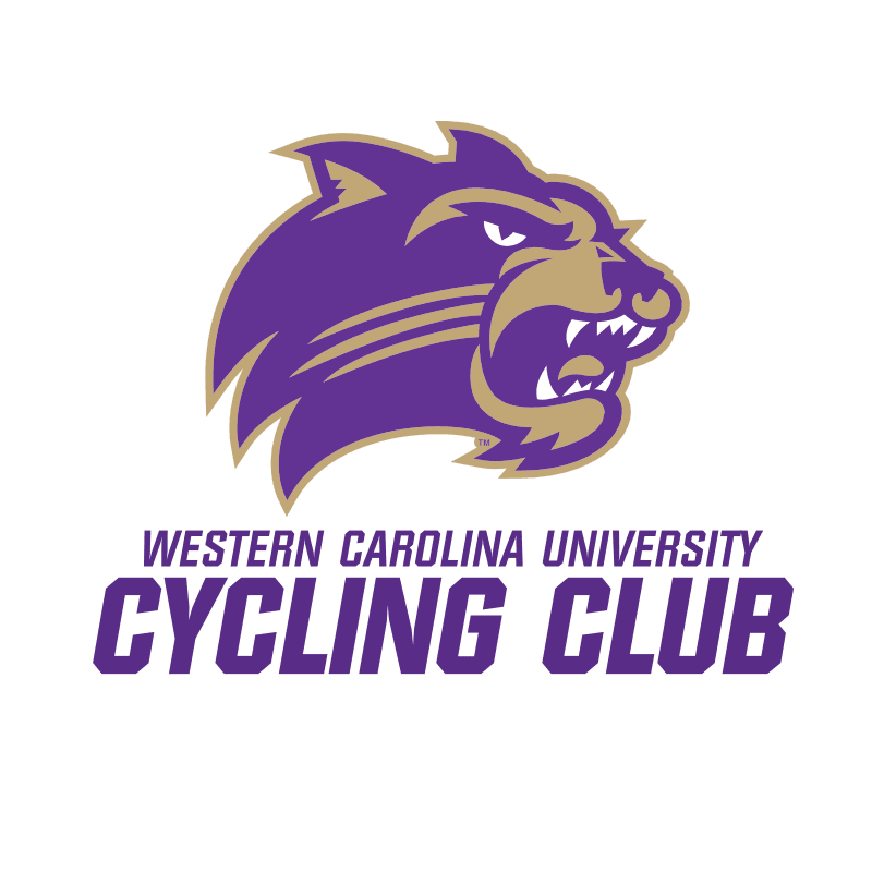 A fierce purple wildcat head with gold accents is emblazoned above the text "WESTERN CAROLINA UNIVERSITY CYCLING CLUB" on a white background.