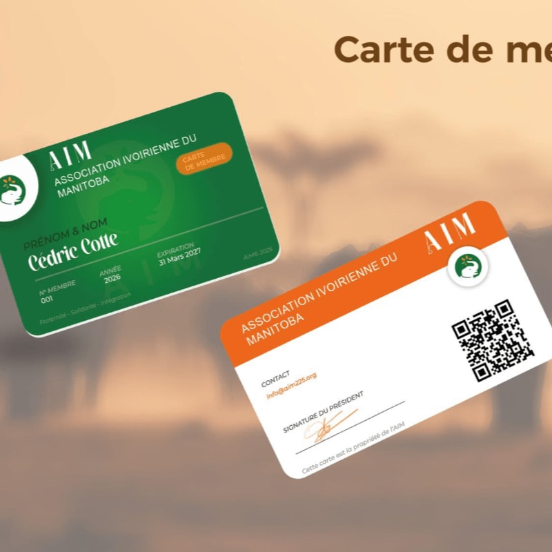 Two membership cards, one green and one orange, float in front of a blurred background of trees and sky.