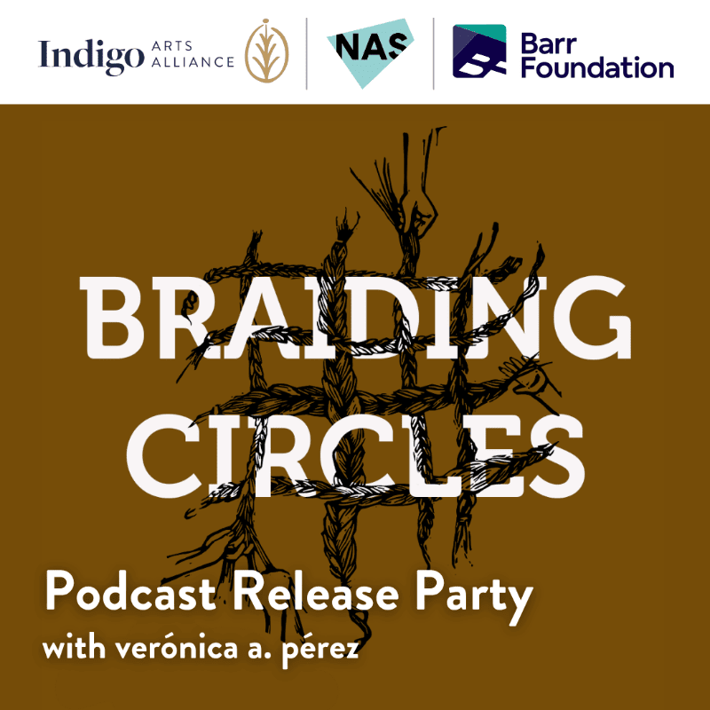 Braided strands form a circular design over the text "BRAIDING CIRCLES" and event details, set against a brown background with sponsor logos at the top.