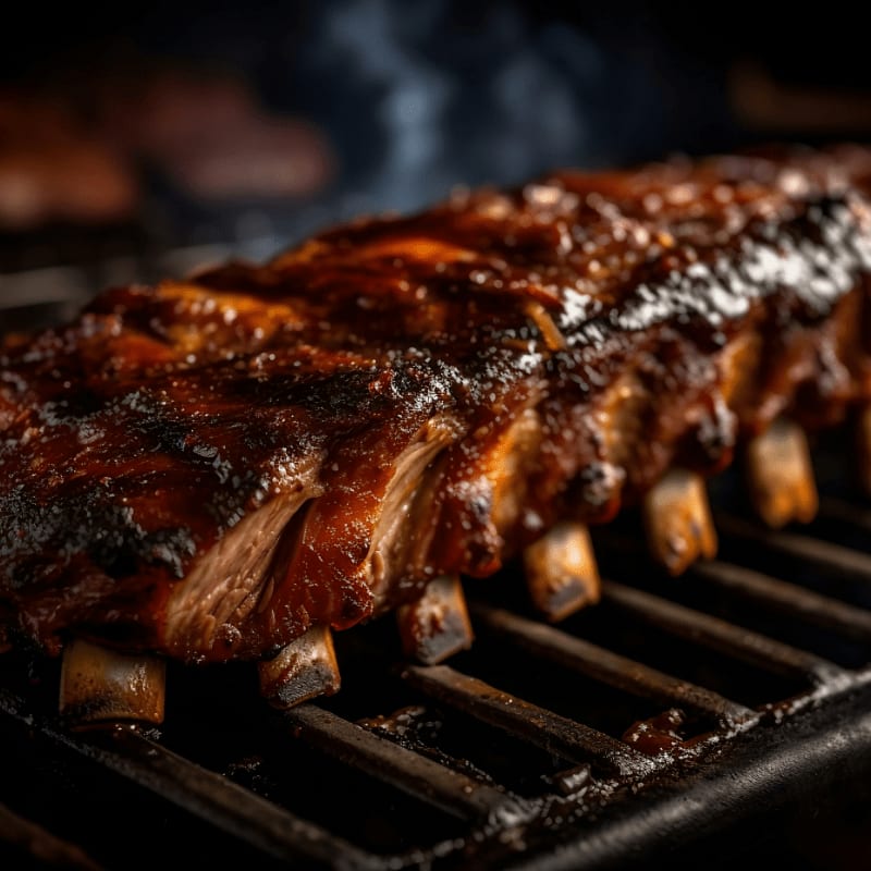 a rack of ribs cooking on a grill