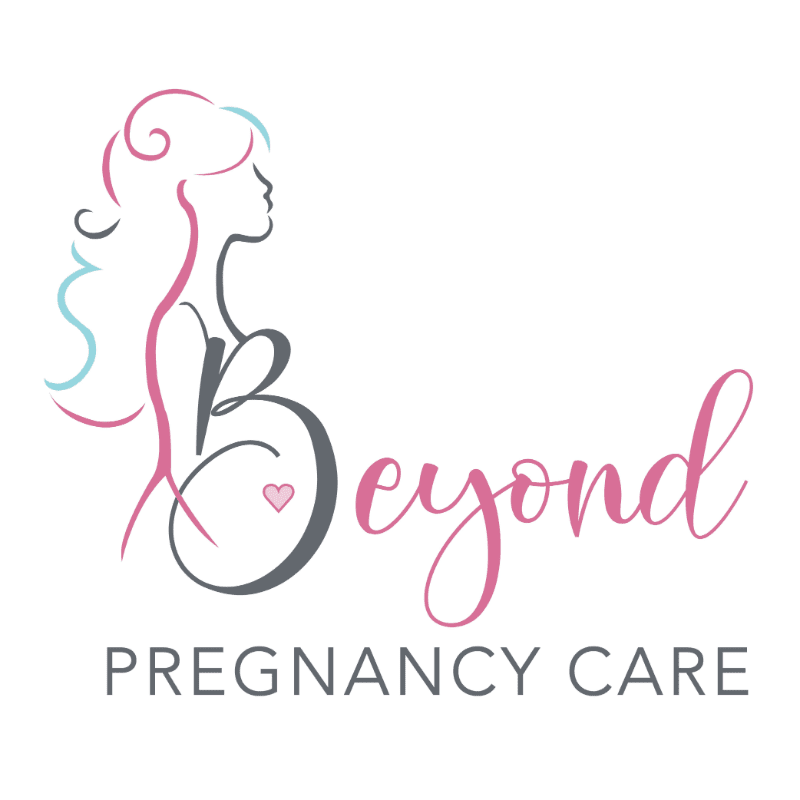 A stylized silhouette of a pregnant woman forms the letter "B" in the foreground, with the words "Beyond Pregnancy Care" written below, all against a white background.