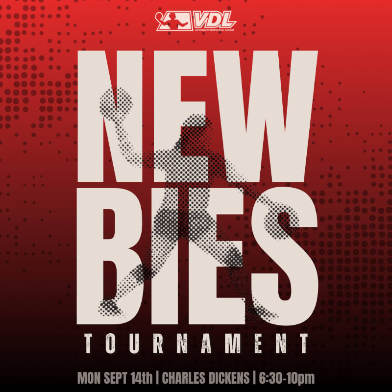 Large white text reading "NEW BIES TOURNAMENT" dominates the foreground, superimposed over a silhouetted figure, while a red, dotted background with a logo at the top completes the image.