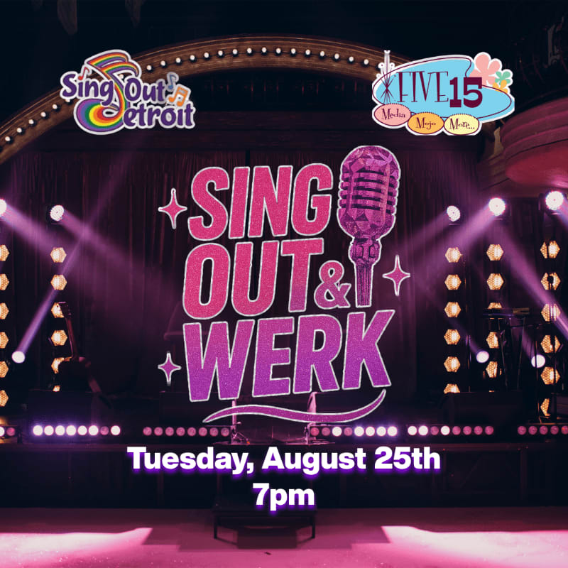A stage with bright lights and a large "SING OUT & WERK" graphic in the foreground is set against a dark, curtained background.