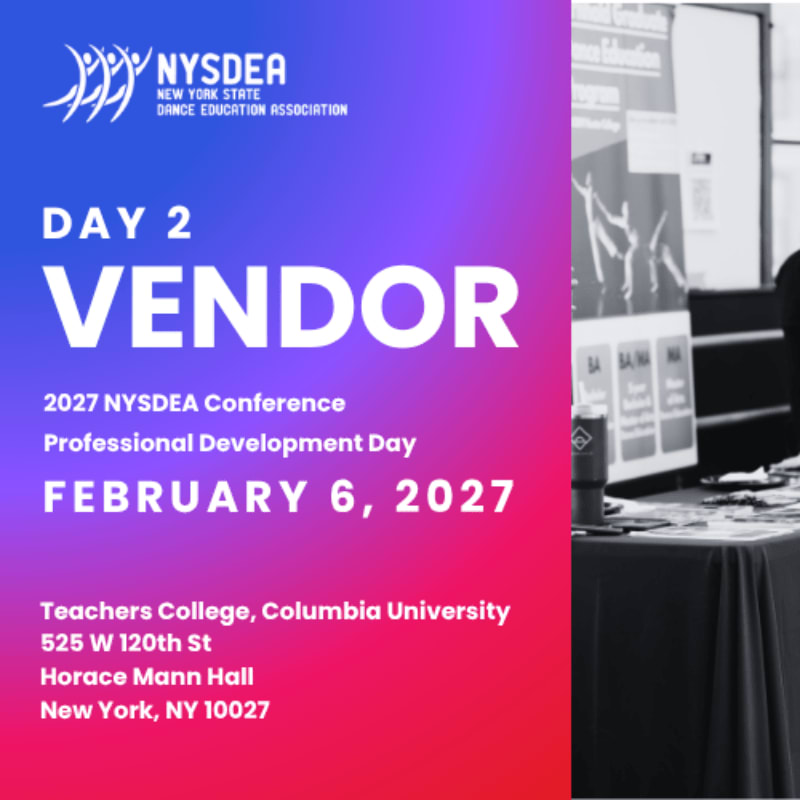 A vibrant gradient background with event details on the left contrasts with a black and white image of a vendor table on the right.