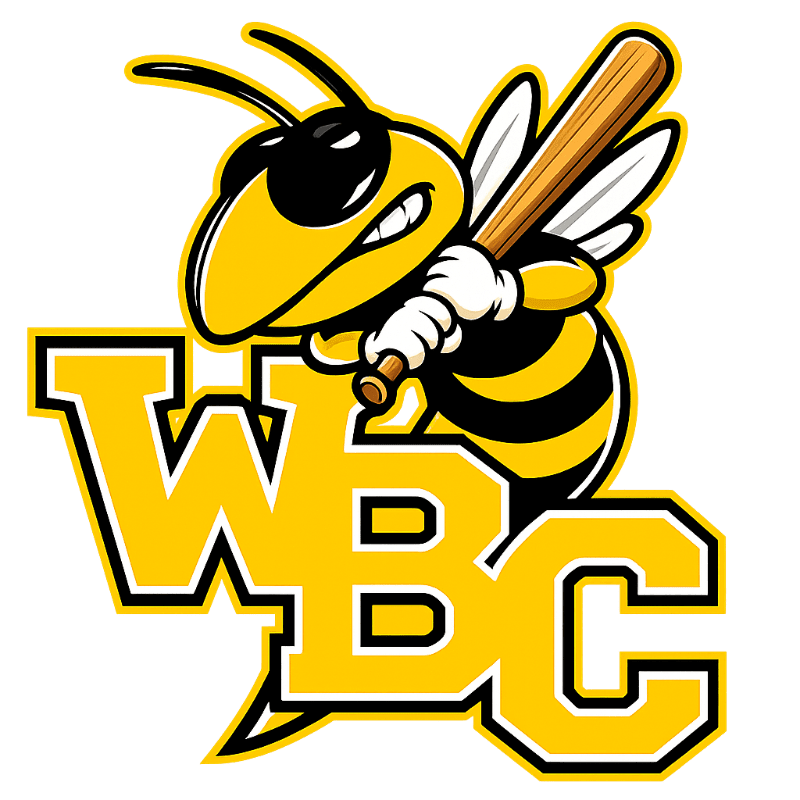 A cartoon bee with a baseball bat is superimposed over the letters "WBC" on a white background.