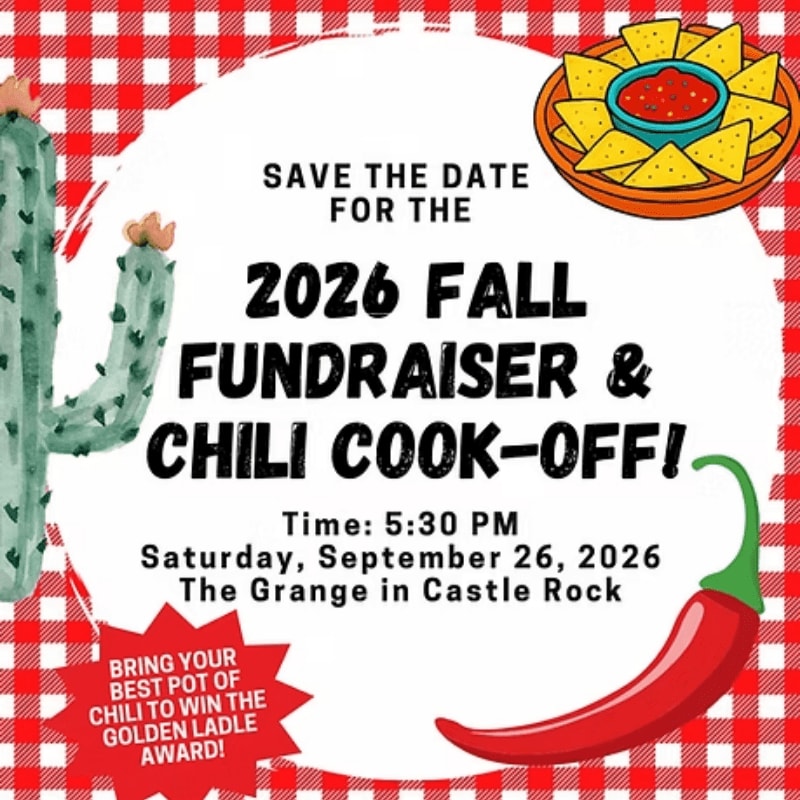 A chili cook-off fundraiser invitation features a red and white checkered background with cacti and a chili pepper in the foreground, and event details in the center.