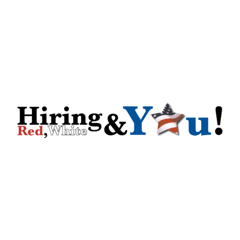 The foreground displays the words "Hiring & You!" with "Red, White" in smaller red text, while the background is a plain white.