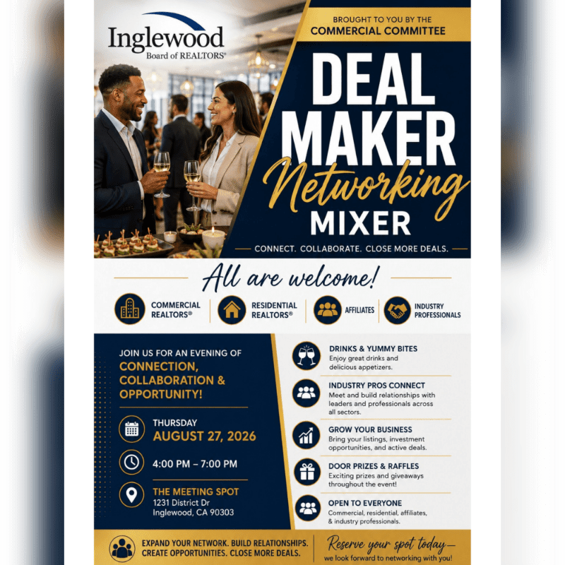 A networking event flyer features a smiling couple in the foreground and event details in the background.