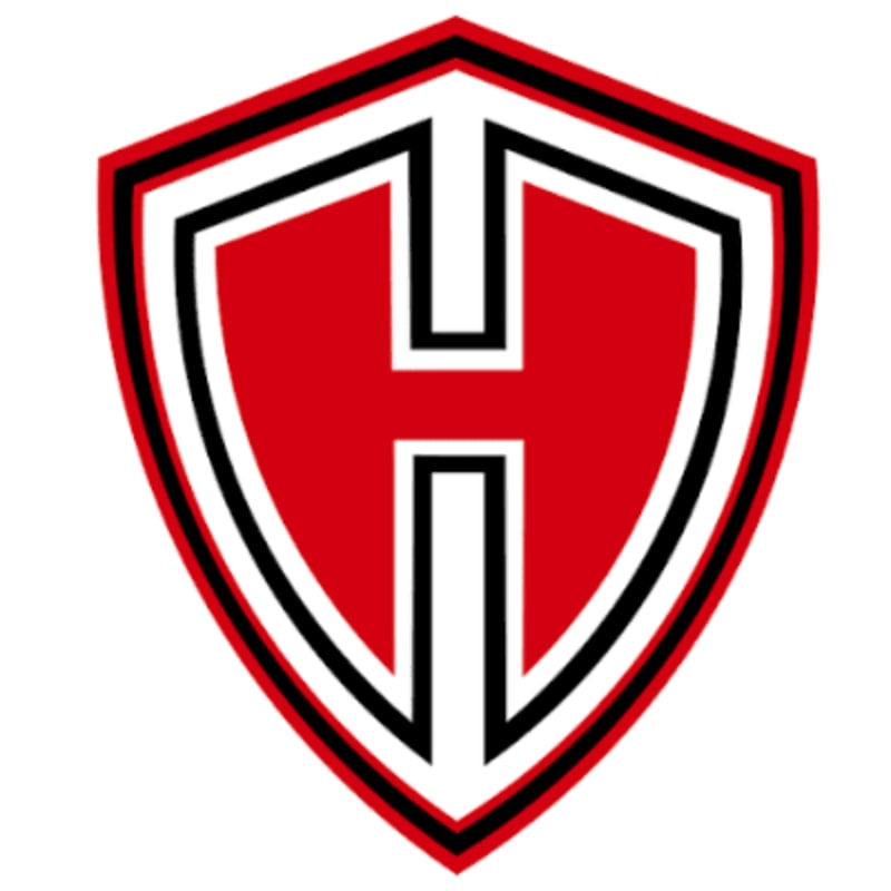 A red shield with a white "H" inside, outlined in black and red, is set against a plain white background.