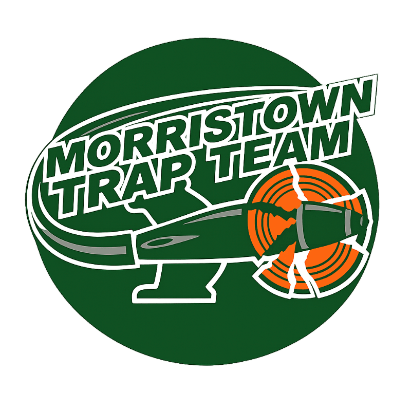A green circle logo features a stylized shotgun in the foreground, with the words "MORRISTOWN TRAP TEAM" arching above it, against a white background.