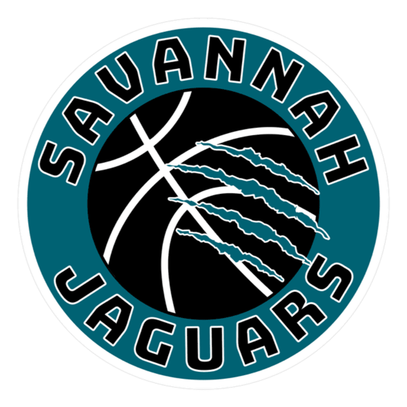 A teal circle with "SAVANNAH JAGUARS" written in white letters encloses a black basketball with teal claw marks across it.