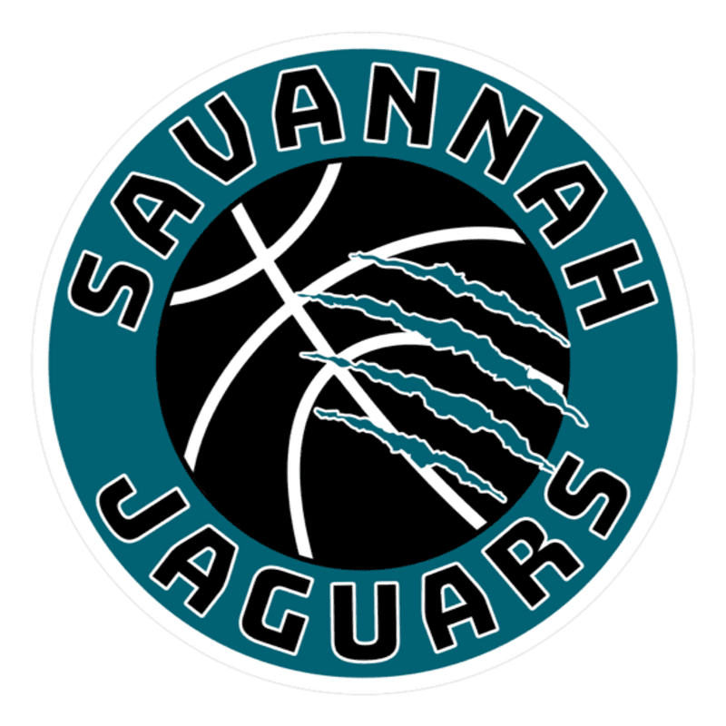 A teal circle with "SAVANNAH JAGUARS" written in white letters encloses a black basketball with teal claw marks across it.