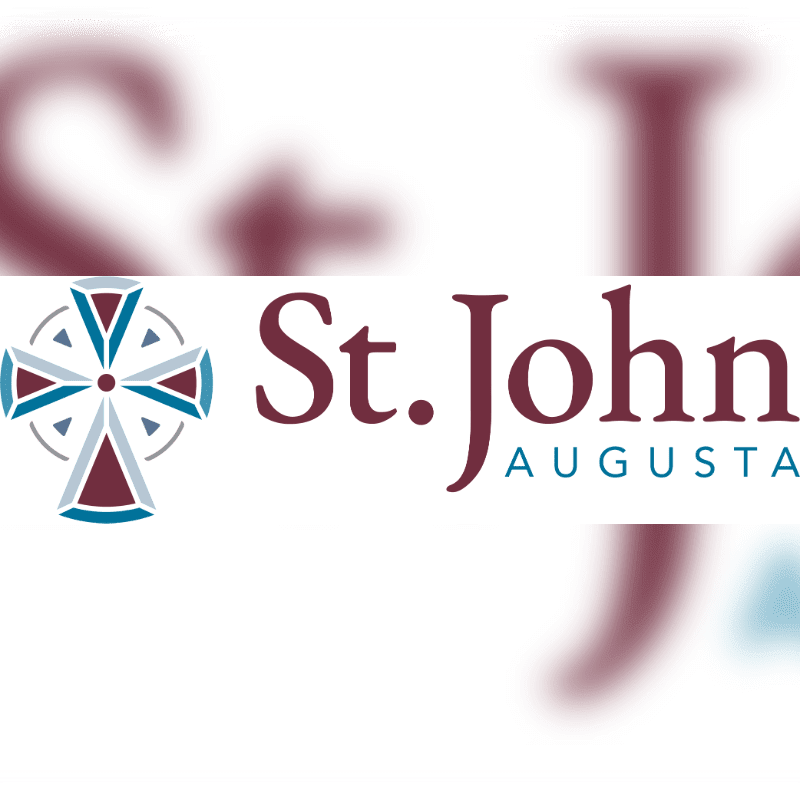 A stylized cross logo and the text "St. John Augusta" are displayed against a blurred background.