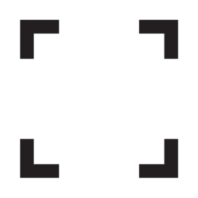 Four black corner brackets form a frame against a stark white background.