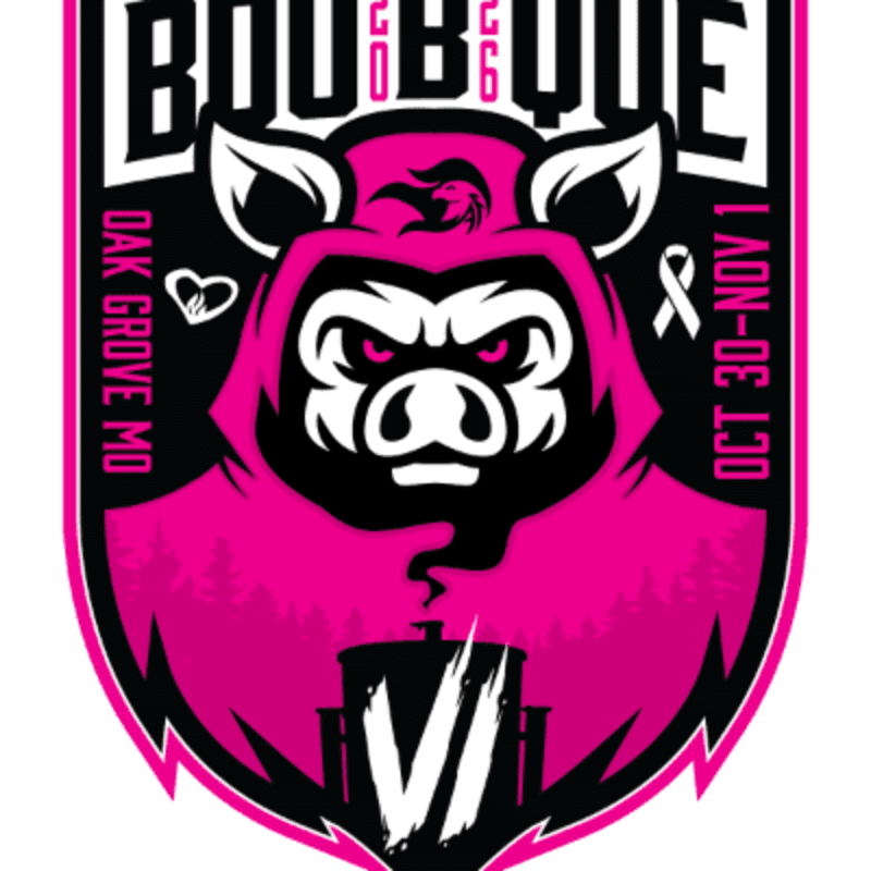A fierce cartoon hog with glowing eyes is featured in the foreground, set against a pink and black shield with text and a white ribbon in the background.