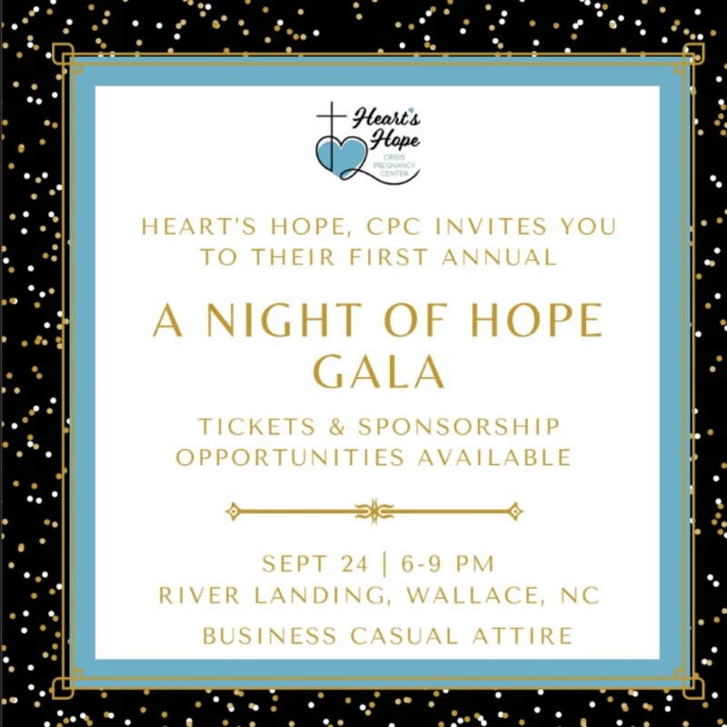 A formal invitation for the "A Night of Hope Gala" is presented on a white background with a black and gold speckled border.