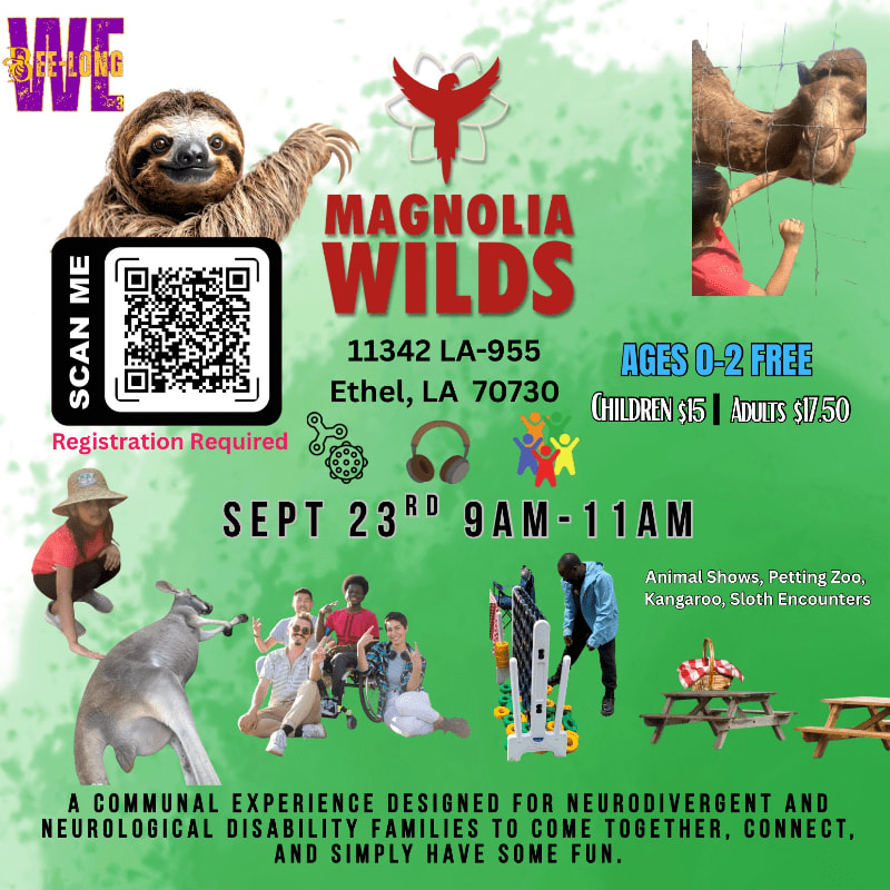 A sloth and kangaroo are in the foreground with a camel and children in the background, all promoting an event at Magnolia Wilds.