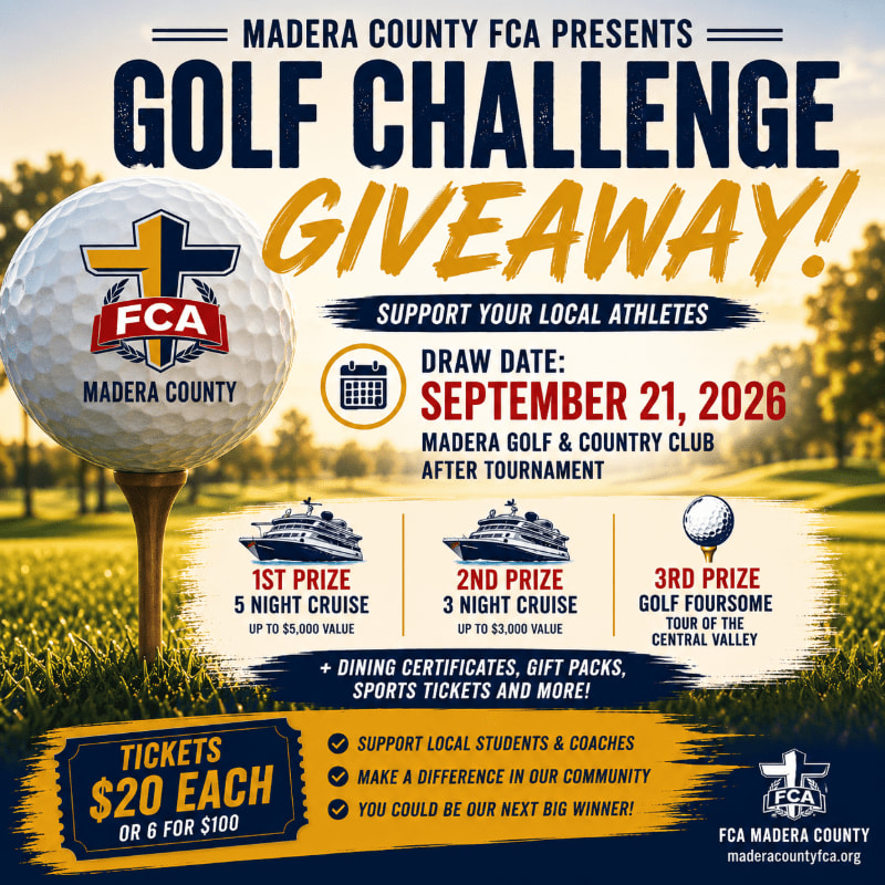 A golf ball on a tee in the foreground is set against a background of trees and text advertising a golf challenge giveaway.