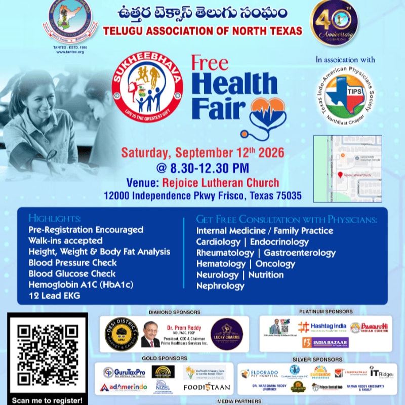A flyer for a free health fair is displayed with a smiling woman in the foreground and event details in the background.