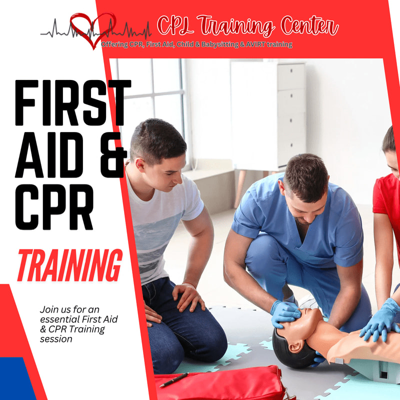 Two men practice CPR on a mannequin in the foreground, with a red bag and training mat visible, while the background shows a bright, modern room with white cabinets and a window.