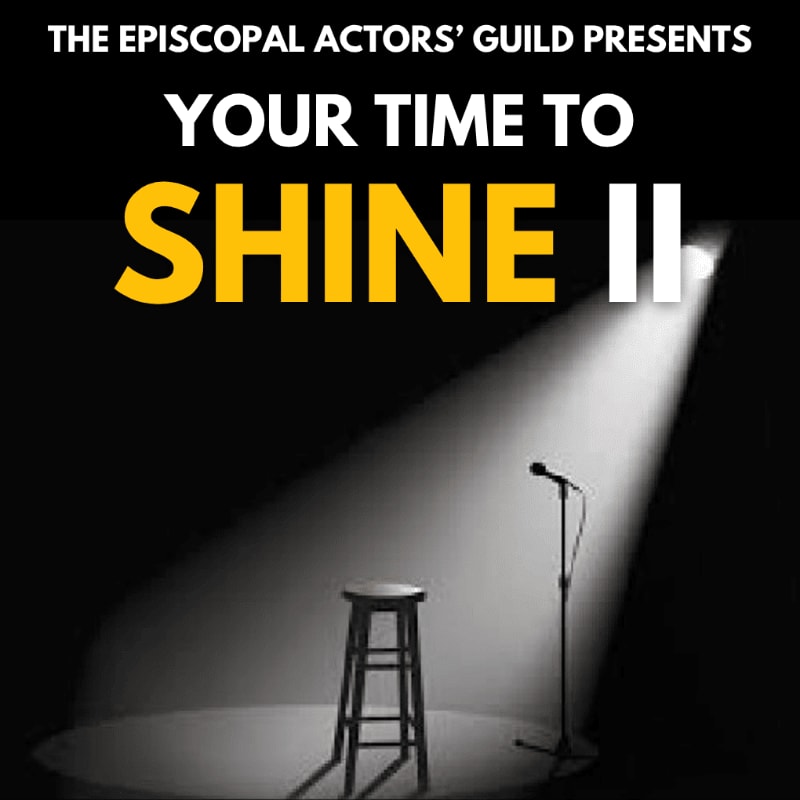 A spotlight illuminates a stool and microphone on a dark stage, with the title "YOUR TIME TO SHINE II" prominently displayed above.