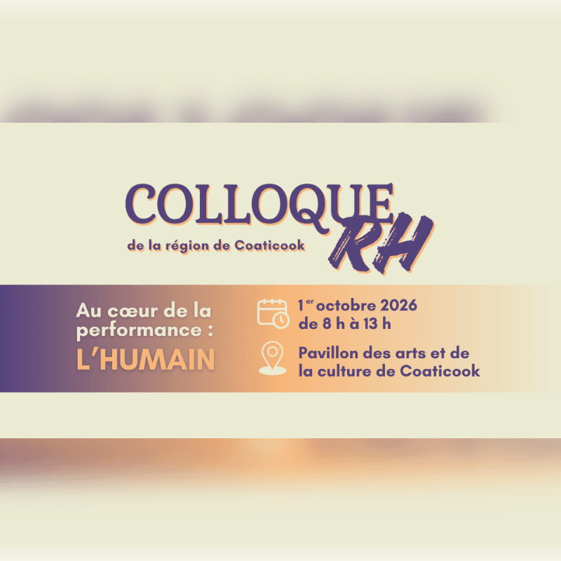 A purple and orange banner with event details for a colloquium is overlaid on a soft, blurred background.