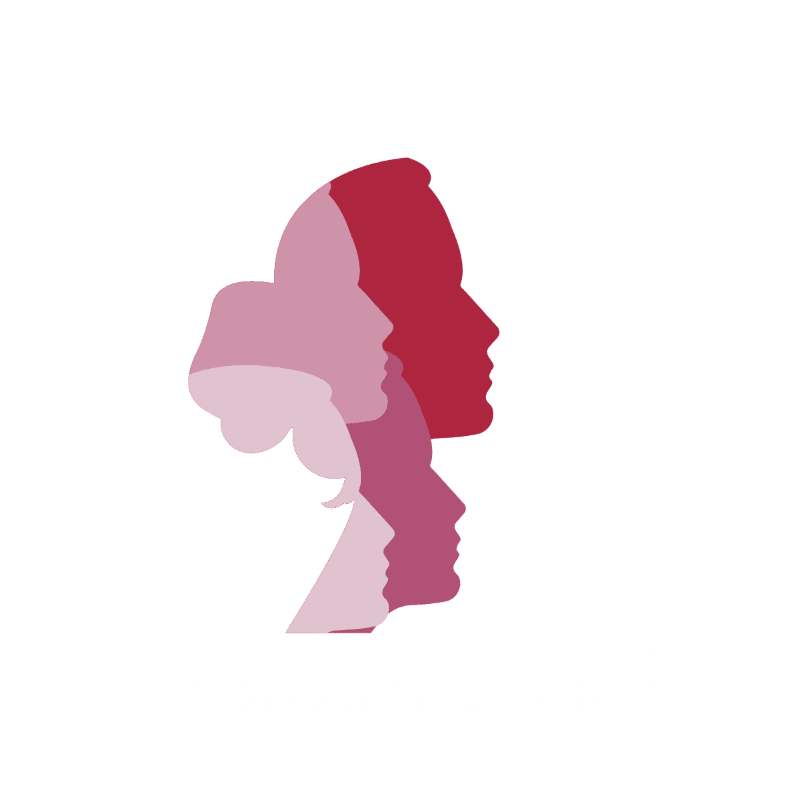Silhouettes of four faces in profile, layered from largest to smallest, are set against a plain white background.