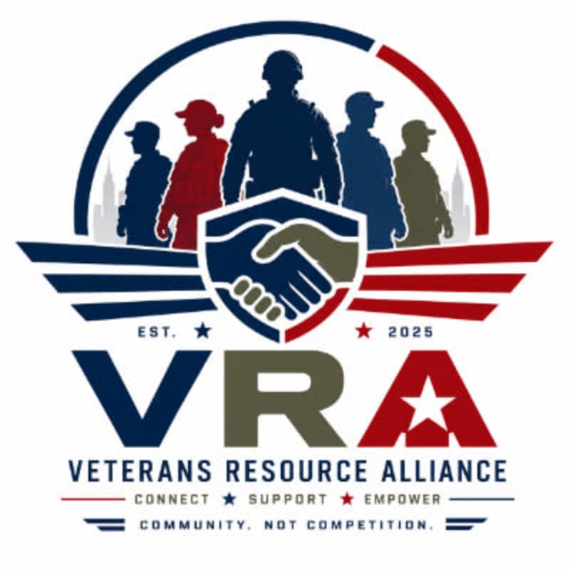 A shield with shaking hands is in the foreground, with silhouettes of soldiers and city skylines in the background, all within a patriotic emblem.