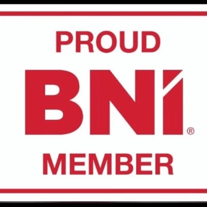 Red text on a white background reads "PROUD BNI MEMBER" with a red border.