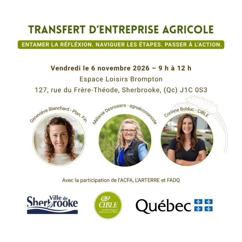 Three women are featured in circular portraits in the foreground, with event details and logos of sponsoring organizations in the background.