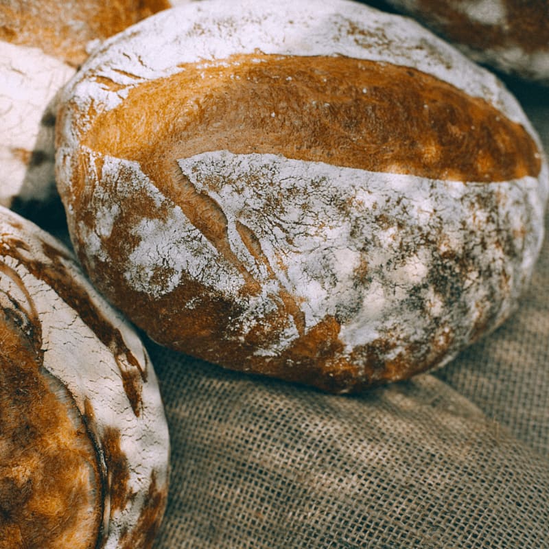 view of baked bread on jute