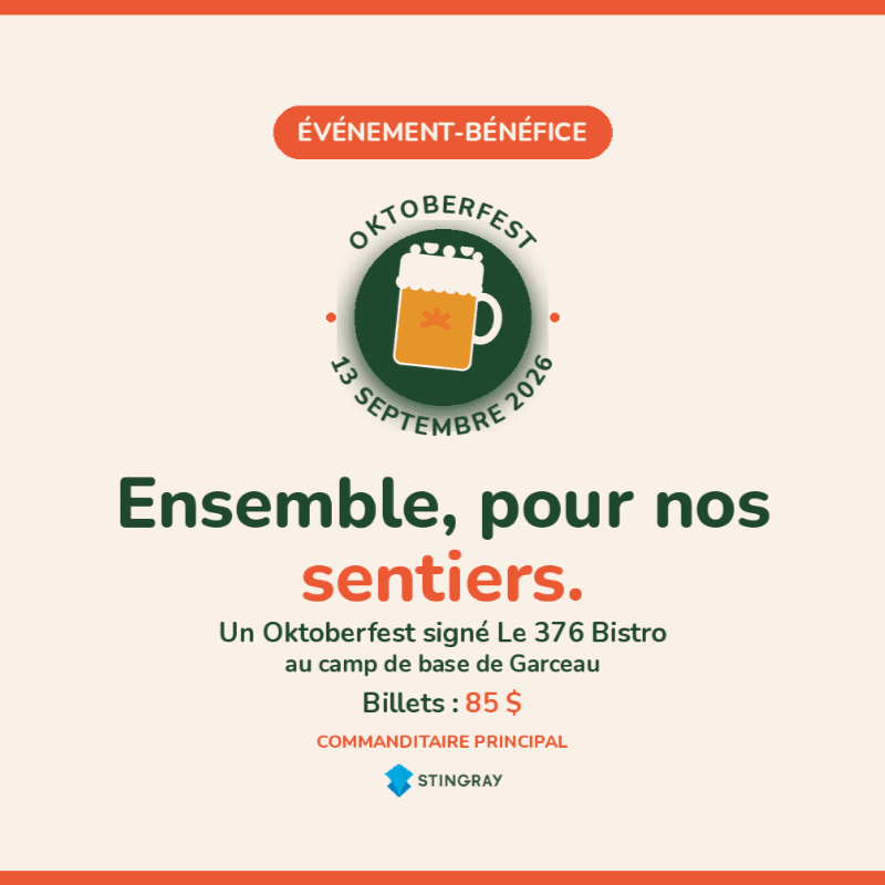 A beige background features an orange border at the top, with a circular Oktoberfest logo and event details in the foreground, and a large green and red text overlaying the lower half.