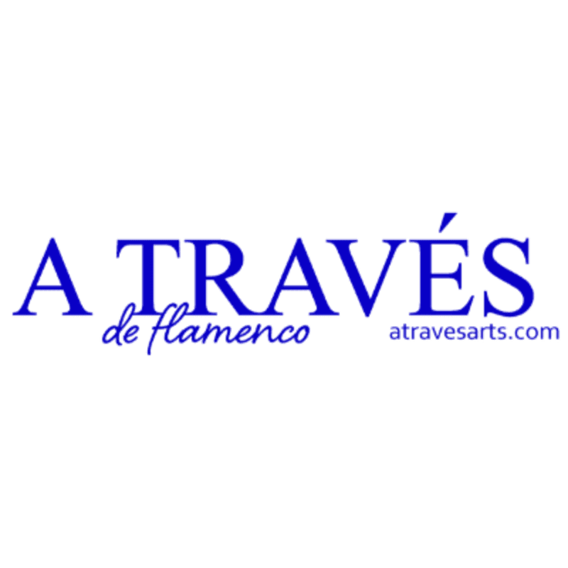 Blue text on a white background reads "A TRAVÉS de flamenco" in a large serif font, with "atravesarts.com" in a smaller font below and to the right.