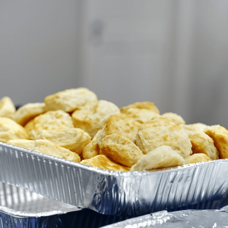 Tray of freshly baked biscuits ready for serving