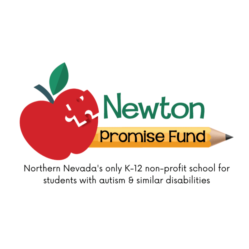 A red apple with a bite taken out of it sits next to a pencil with the words "Newton Promise Fund" written on it, against a white background.