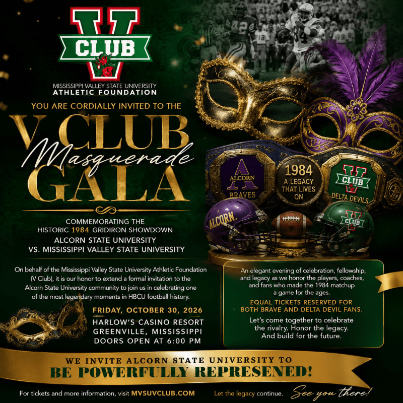 The foreground features a masquerade-themed invitation for a gala celebrating a historic football game, while the background displays football helmets and masks.