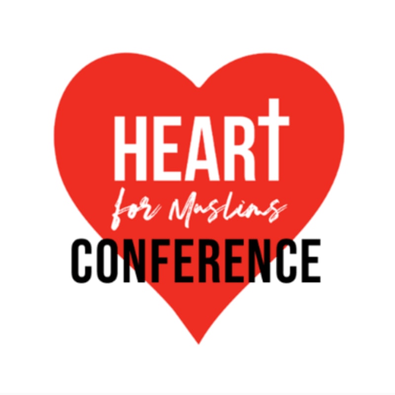A large red heart with white text reading "HEART for Muslims CONFERENCE" is centered against a white background.