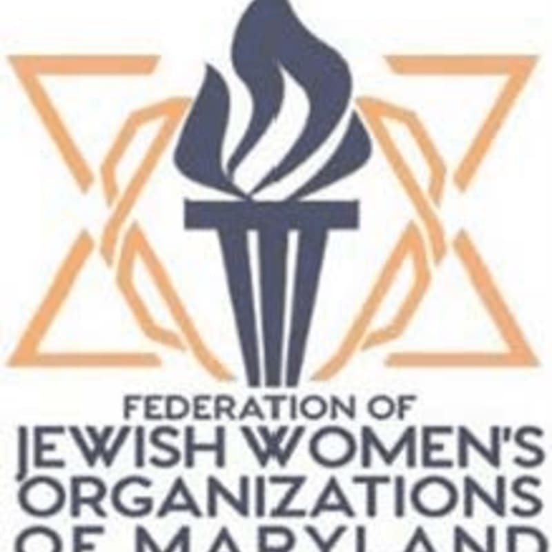 A blue and dark gray torch with orange flames rises above a tan Star of David, with text below reading "FEDERATION OF JEWISH WOMEN'S ORGANIZATIONS OF MARYLAND."