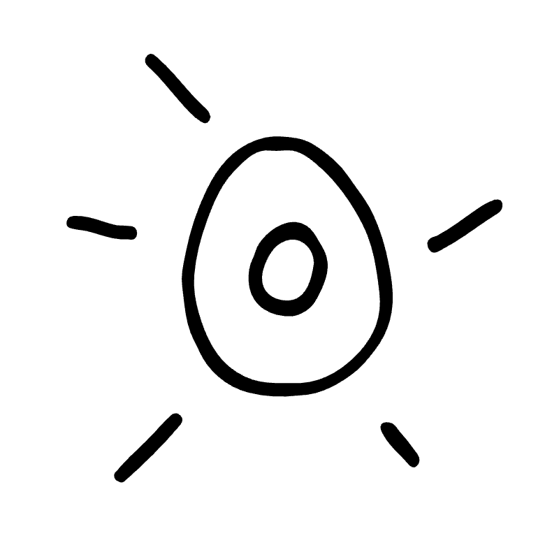 A simple, hand-drawn sun with rays emanates from a central circle within an oval shape against a plain white background.