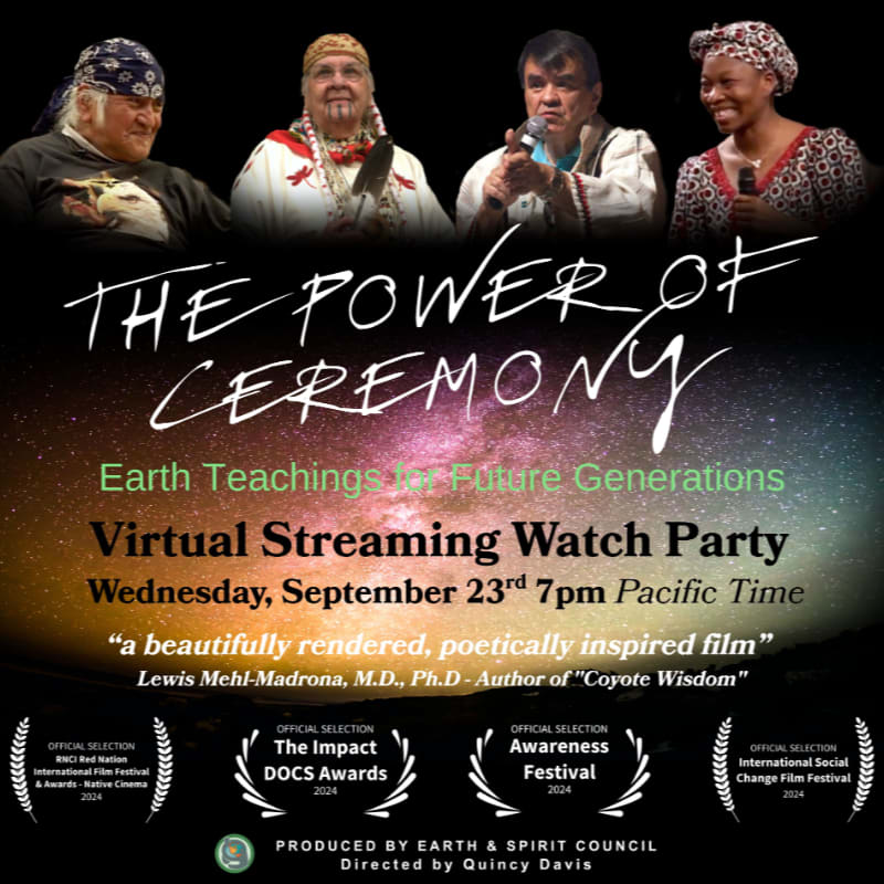 Four individuals are featured in the upper portion of the poster, with the title "THE POWER OF CEREMONY" prominently displayed below them against a starry background.