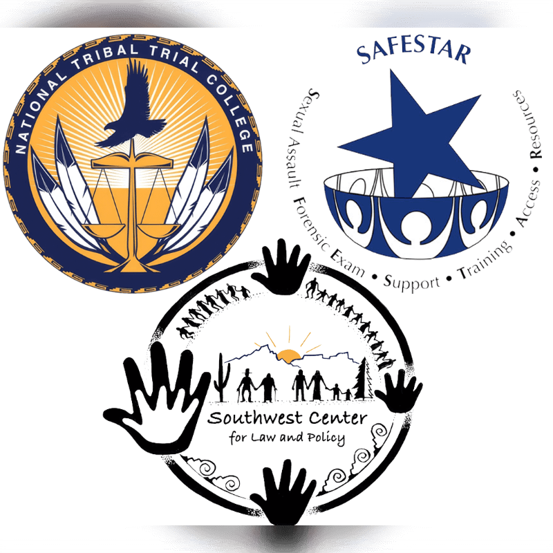 Three circular logos are displayed against a white background, with the "Southwest Center for Law and Policy" logo in the foreground.