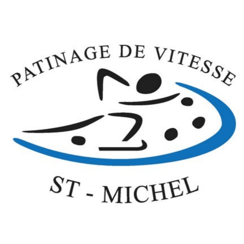 A stylized skater in motion is depicted in the foreground, with the words "PATINAGE DE VITESSE ST - MICHEL" arching above and below, set against a plain white background.