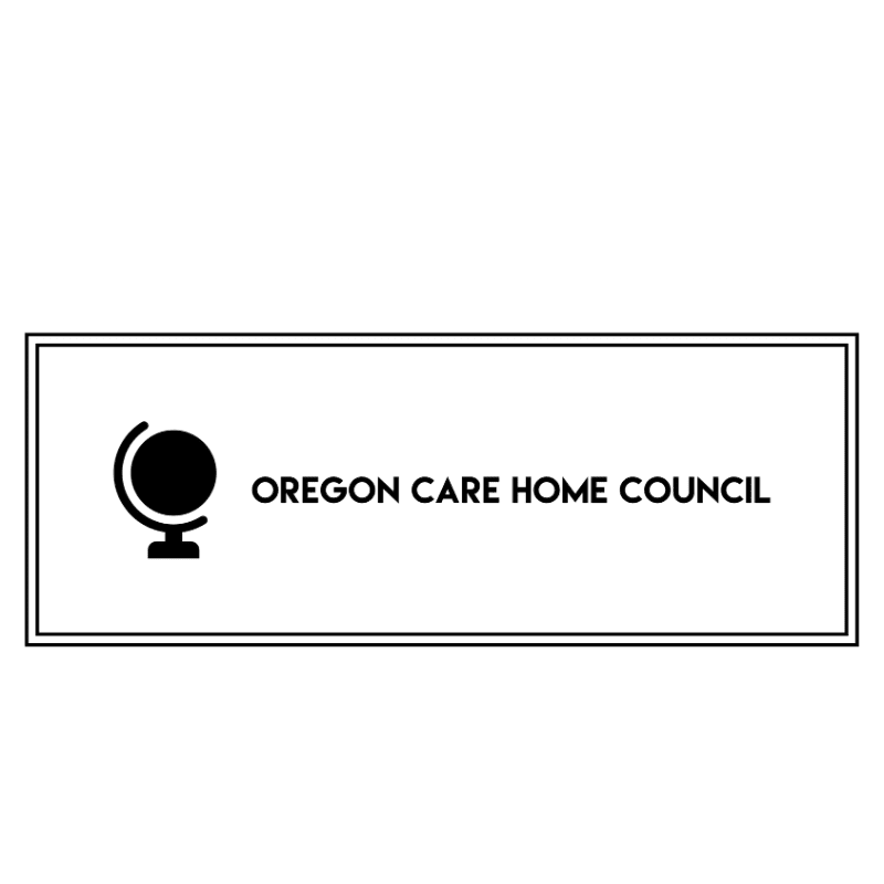 A black globe icon and the text "OREGON CARE HOME COUNCIL" are centered within a double-lined rectangular frame on a white background.