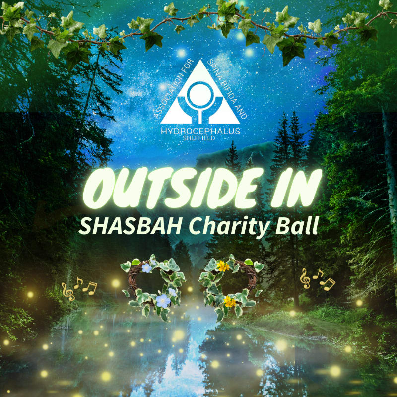 Two floral wreaths float on a shimmering river in the foreground, while a starlit forest with glowing orbs and musical notes forms the background.